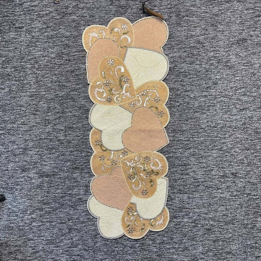 Sutton Beaded Heart Table Runner OS Pink Cream Gold Sequin Floral Wedding Decor
